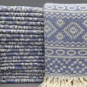 Türkisches Handtuch,Doppelseitig,Weinrot,Mittelblau, 92 x 16 cm, Hochzeitstuch, aztekisches Muster, Strandtuch, Saunatuch, mittelblau