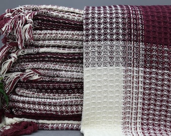 Turkish Throw-Turkish Blanket-Plaid Blanket-Personalized Gift-79''x91''-Wholesale Blanket-Maroon Blanket-Home Decor-Sofa Decor(MRT,HTC,PK)