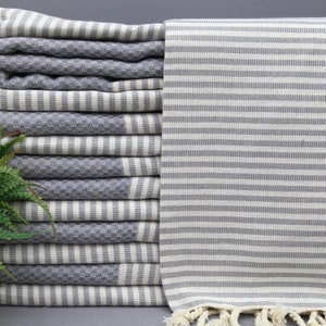 Toalla turca, toalla de playa, toalla de regalo para dama de honor, toalla gris, 40 x 67 pulgadas, toalla de algodón, toalla decorativa, toalla al por mayor, toalla de boda (ARF, HLN)