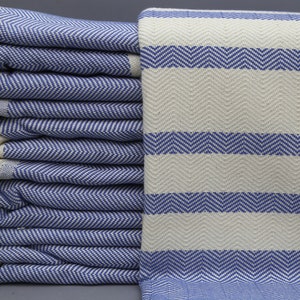 Striped Blanket-Sea Blue Blanket-Turkish Blanket-Dark Blue Design-Peshtemal Blanket-70&#39;&#39;x95&#39;&#39;Saxe Blue Blanket-Bulk Blanket-(DBLL,BLKS,PK)