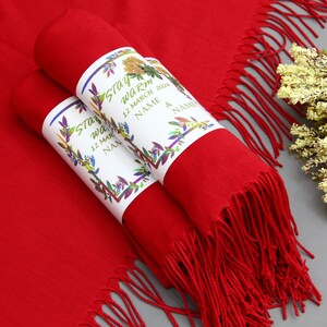 Wedding Scarf-Personalized Bridesmaid Gift-Wedding Pashmina-26&quot;x67&quot;-Red Scarf-Shawl With Personalized Band-Decor Pashmina-Quality Scarf