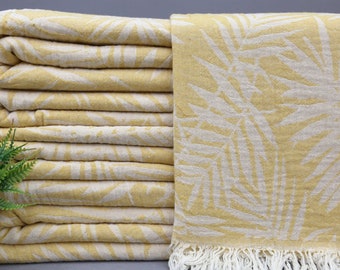 Aztec Blanket-Double Sided Bed Cover-Turkish Blanket-Yellow Blanket-87''x95''-Cozy Bed Cover-Throw Bedspread-Gift Blanket-(SMN,PLMY,PK)