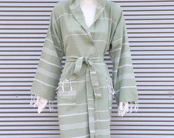 Olive Green Towel Robe, Hooded Beach Wear, Caftan Robe, Fouta Morning Gown, Gift for her, Bridal Robes, Personalized Gift, Bridesmaid Gift