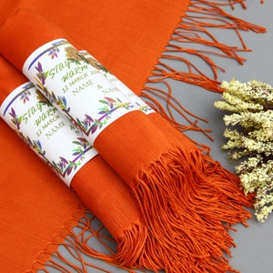 Scarf With Personalized Band-Wedding Pashmina-Gift Pashmina-26&quot;x66&quot;-Bulk Scarf-Wedding Scarf-Bridesmaid Gift-Bright Orange Pashminas