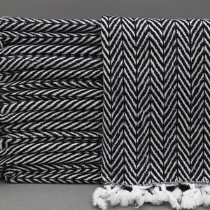 Turkish Towel-Black And White Towel-40&#39;&#39;x70&#39;&#39;-Herringbone Bath Towel-Turkish Bath Towel Throw-Beach Towel Turkish-Black Towel-(DBLL,DML)