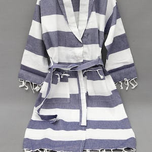 Morgenmantel, Morgenmantel, Strandtuch, Unisex Robe, Beachear Cover Up, Robe mit Tasche, Navy Blue Bademantel, Türkische Robe Für Frauen
