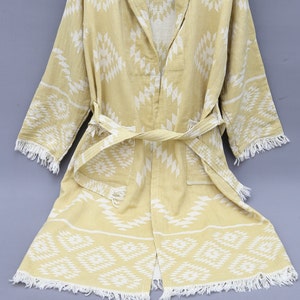 Geschenk für Frauen, Unisex Bademantel, gelber Kimono, benutzerdefinierte Strandrobe, Junggesellinnenabschiedsgeschenk, türkisches Handtuch Robe, Strandtuch, Morgenkleid