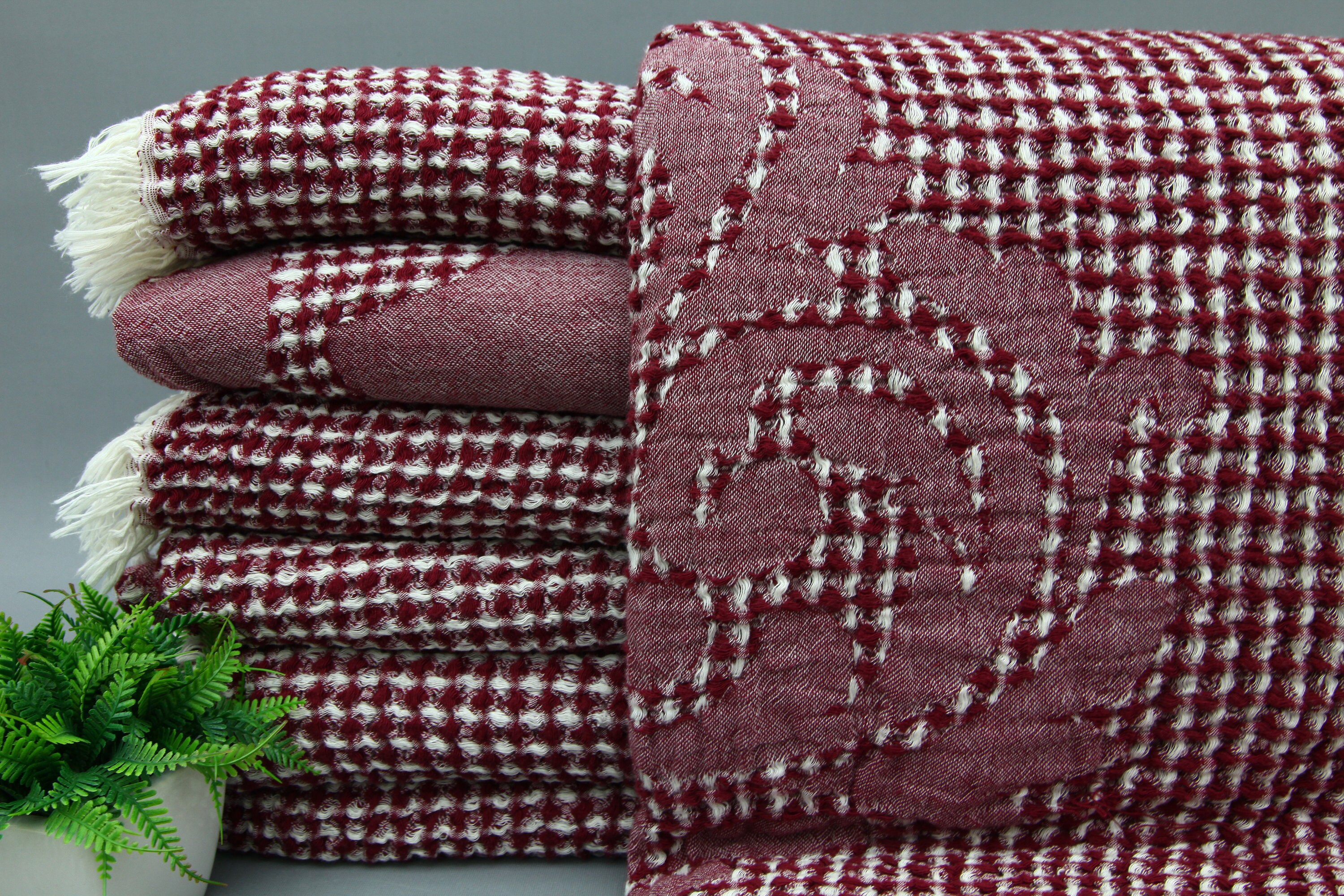 その他 TEN BLANKET SHT STAND XL BURGUNDY Red Blanket-cotton Bedspread-waffle Blanket-turkish Blanket
