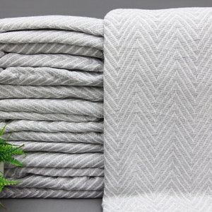 Light Gray Blanket-Throw Bedspread-Cozy Bed Cover-Turkish Blanket-79&#39;&#39;x91&#39;&#39;-Sofa Cover Blanket-Handwoven Blanket-Gift Blanket-(TYFN,DML,PK)
