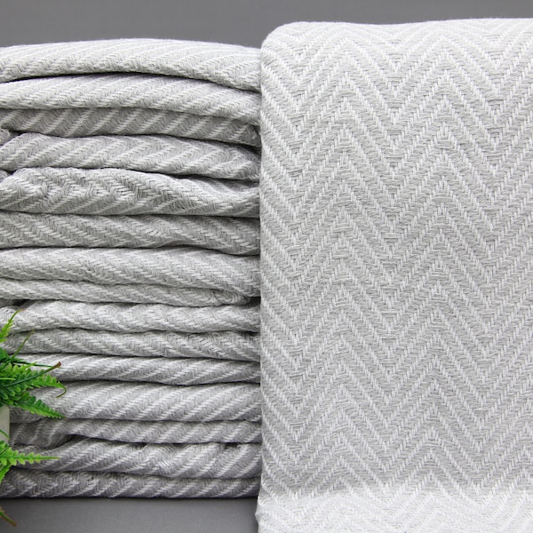 Light Gray Blanket-Throw Bedspread-Cozy Bed Cover-Turkish Blanket-79''x91''-Sofa Cover Blanket-Handwoven Blanket-Gift Blanket-(TYFN,DML,PK)