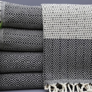 Turkish Hand Towel-Tea Towel-Service Towel-Black Hand Towel-20&quot;x36&quot;-Throw Hand Towel-Small Towel-Dish Towel-Kitchen Towel-(TYFN,NFS,PSKR)