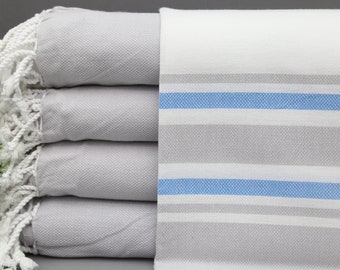 Turkish Towel-40''x70''Gray And Blue Towel-Blue Striped Towel-Towels-Beach Towel-Hammam Towel-Natural Towel-Gray Blue Peshtemal(DBLL,YCZGL)