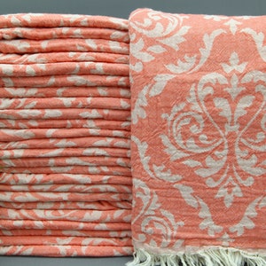 Turkish Towel,Wedding Towel,Throw Towel,Coral Orange Towel,36&quot;x67&quot;,Beach Towel-Wholesale Towel-Double Sided Towel-Cotton Towel-(DBLL,BRK)