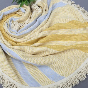 Wholesale Round Towel-Turkish Round Towel-Wedding Gift-Personalized Gift-Yoga Towel-60&#39;&#39;-Mustard And Baby Blue Throw-Throws(TYFN,NFS,YVR)
