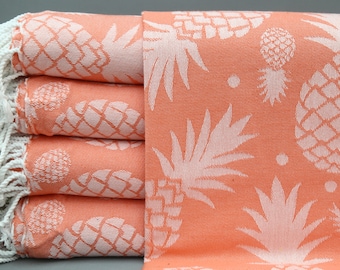 Ananas ontwerp Turkse handdoek-40''x 70''-gepersonaliseerde Turkse handdoek-gepersonaliseerde strandlaken-huwelijkscadeau handdoek-oranje handdoek-(DBLL, NNS)