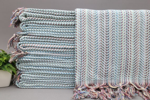 Turkish Blanket mint Home Decor Blanket 79x86 rainbow Throw
