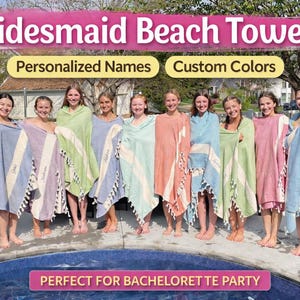 Toalla de playa para damas de honor, toalla personalizada, toalla de regalo personalizada, recuerdo para despedida de soltera, toalla con nombre personalizado, toallas de regalo para viaje de chicas