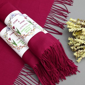 Shawl With Personalized Band-Scarfs-Wedding Pashmina-26&quot;x67&quot;-Wedding Scarf-Personalized Bridesmaid Gift-Dark Fuchsia Pashmina-Proposal Gift