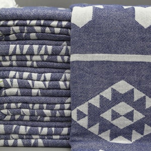 Picnic Blanket-Turkish Blanlet-Boho Throw Blanket-Wedding Gift-56&#39;&#39;x70&#39;&#39;-Blankets-Multi-Use Blanket-Wholesale Blue Blanket(DBLL,KLM,PK)