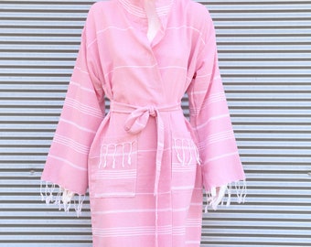 Pink Morning Gown, Robes For Wedding Gift, Turkish Cotton Robe, Natural Cotton Robe, Morning Gown, Bridal Robes, Personalized Party Favors