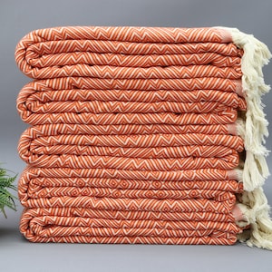 Turkish Blanket-Orange Blanket-&#39;&#39;79x102&#39;&#39;Throw Blankets-Orange Throw Bedspread-Home Decor-Cotton Blanket-Double Size Blankets-(TYFN,TM,PK)
