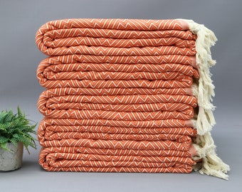 Turkish Blanket-Orange Blanket-''79x102''Throw Blankets-Orange Throw Bedspread-Home Decor-Cotton Blanket-Double Size Blankets-(TYFN,TM,PK)