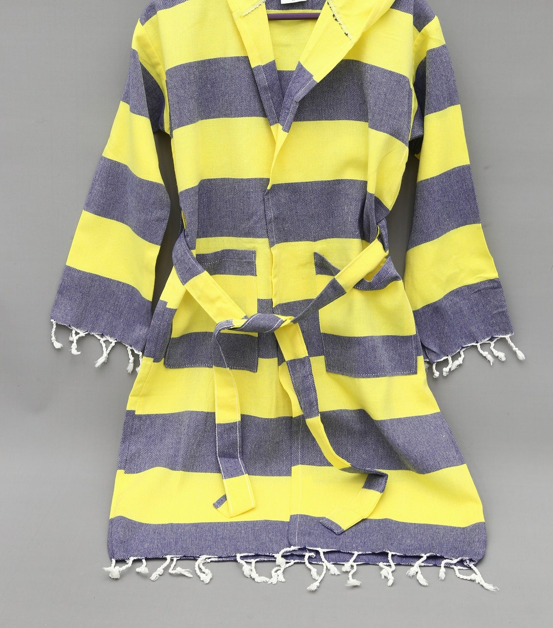 Navyyellow Robe, Personalized Robe, Cotton Bath Robe, Luxury Handmade Robe, Beach Wear, Unisex