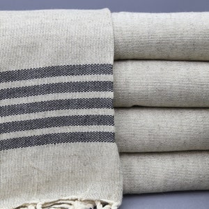 Asciugamano turco, strofinaccio, asciugamano beige, asciugamano a righe nere, 45x101 cm, asciugamano in lino, strofinaccio da cucina