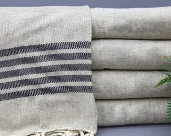 Turkish Hand Towel-Tea Towel-Beige Hand Towel-Black Striped Hand Towel-18"x40"-Linen Hand Towel-Dish Towel-Kitchen Towel