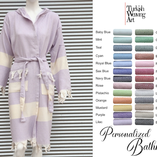 Turkish Bathrobe, Cotton Robe for Bathing, Chic Beach Cloths, Bridesmaid Robe, Kaftan Robe, Peshtemal Robe, Lilac Colored Robe, Custom Robe