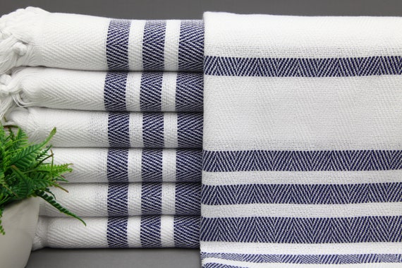 Navy and white hand towel sale