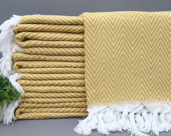 Turkish Blanket-Chevron Bed Cover-Cover Blanket-''79x95''Throw Blankets-Traditional Blanket-Wholesale Blanket-Mustard Blanket-(TYFN,DML,PK)