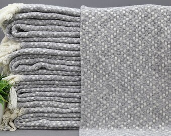 Handmade Blanket-Turkish Blanket-Sofa Blanket-Turkish Throw-Bed Cover-79''x87''-Light Gray Blanket-Throw Blanket-Home Decor(MRT,HSR,PK)