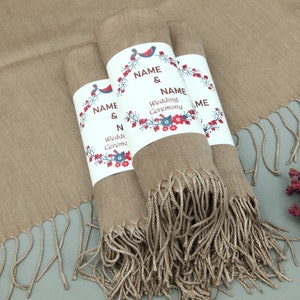Personalized Shawl-Wedding Pashmina-Scarf With Personalized Band-26&quot;x67&quot;-Wedding Scarf-Personalized Bridesmaid Gift-Dark Beige Pashminas-