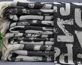 Bulk Blanket-Turkish Blanket-Bed Cover Blanket-Decorative Bed Cover-87''x95''-Throw Blanket-Black Blanket-Sofa Blanket(SHSR,HRF,PK)