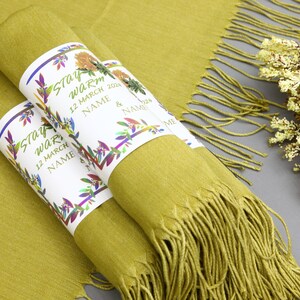 Bride Gift Pashminas-Monogram Shawl-Wedding Pashmina-26&quot;x67&quot;-Wedding Scarf-Personalized Bridesmaid Gift-Olive Green Pashmina-Bulk Pashmina