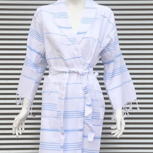 Wedding Robe, White and Blue Robe, Morning Gown, Bath Robe for Women, Beach Robe, Bachelorette Gift, Soft Robes, Unique Robe