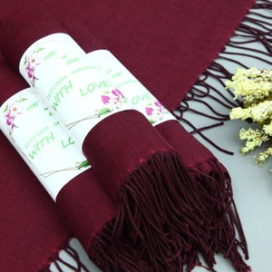 Gift Pashmina-Wedding Pashmina-26&quot;x67&quot;-Wedding Scarf-Personalized Bridesmaid Gift-Wholesale Pashmina-Burgundy Pashmina-Pashmina for Weddings