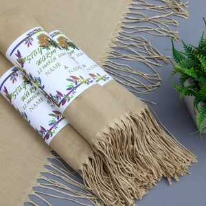 Scarf With Personalized Band-Wedding Pashmina-Monogram Scarf-26&quot;x66&quot;-Wedding Scarf-Personalized Bridesmaid Gift-Beige Pashmina Scarf