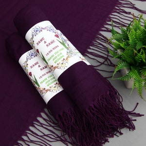 Bridal Shower Scarf-Wedding Pashmina-Dark Violet Shawls-Pashmina Shawl-26&quot;x66&quot;-Wedding Scarf-Personalized Bridesmaid Gift-Monogram Shawl