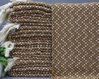 Türkische Decke-Türkische Decke-Baumwolldecke-Gemusterte Decke-200 '' x 210 ''-Braune Decke-Bett Decke-Sofa Dekor-Handgefertigte Decke (MRT, HSR, PK)
