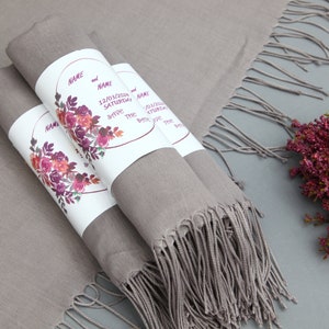 Pashmina With Personalized Band-Wedding Pashmina-Gray Pashmina-Bulk Shawl-26&quot;x67&quot;-Wedding Scarf-Personalized Bridesmaid Gift-Turkish Shawl