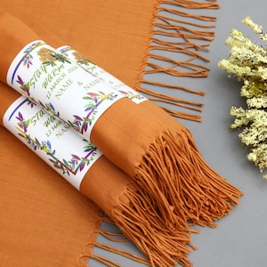 Embroidered Pashmina-Wedding Pashmina-26&quot;x67&quot;-Wedding Scarf-Personalized Bridesmaid Gift-Burnt Orange Pashmina-Bachelorette Gift Shawl