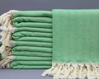 Turkish Blanket-''79x95''Decorative Sofa Cover-Green Bed Cover Blanket-Quality Herringbone Blanket-Green Throw Blankets-(DBLL,BLKSRT,PK)