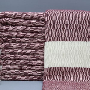 Burgundy Bedcover-Turkish Blanket-Burgundy Cotton Blanket-&#39;&#39;79x95&#39;&#39;Throw Blanket-Burgundy And White Bedspread-Turkish Bedcover-(DBLL,LMS,PK)