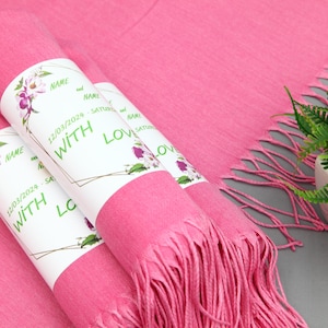 Turkish Pashmina-Monogram Pashmina-Wedding Pashmina-26&quot;x67&quot;-Wedding Scarf-Personalized Bridesmaid Gift-Handmade Shawl-Pink Pashminas-Scarfs