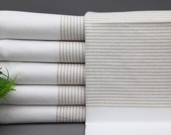 Turkish Hand Towel-Kitchen Towel-Tea Towel-Beige Striped Hand Towel-18"x40"-Dish Towel-Small Towel-Bulk Hand Towel-(TYFN,GLNTL,PSKR)