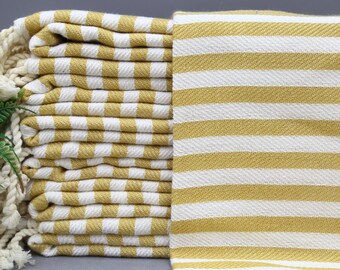 Wedding Gift-Turkish Towel-Bride Favor-Striped Towel-40''x67''-Mustard Towel-Personalized Gift-Bulk Towel-Beach Towel-Bath Towel(DBLL,KSY)