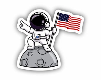 Pegatina de astronauta con bandera de EE. UU., vinilo impermeable para portátiles y cascos.