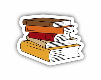 Adhesivo de vinilo con forma de pila de libros, impermeable para portátiles y cascos.